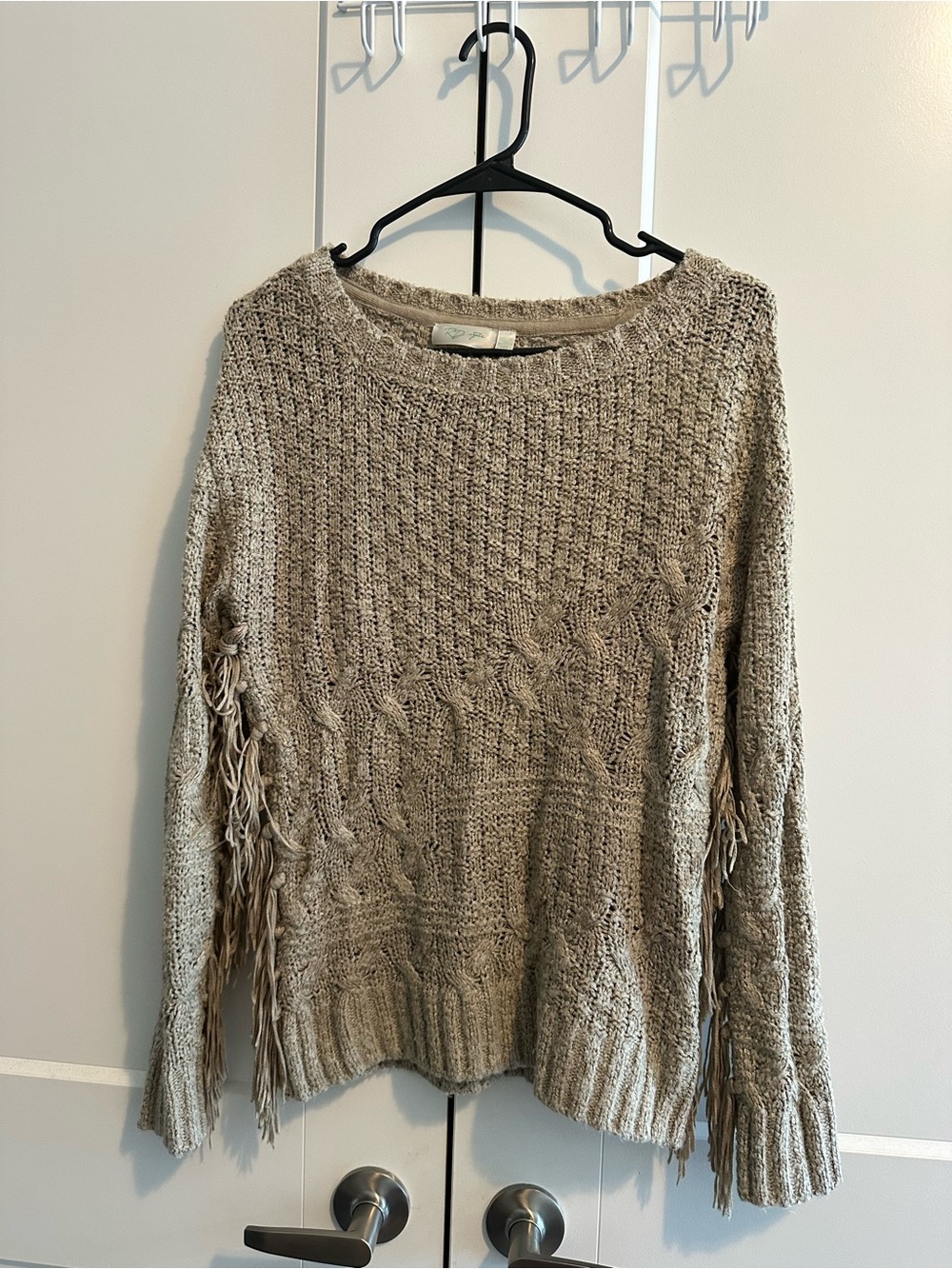 RD Style Fringe Detail Knit Sweater - Taupe